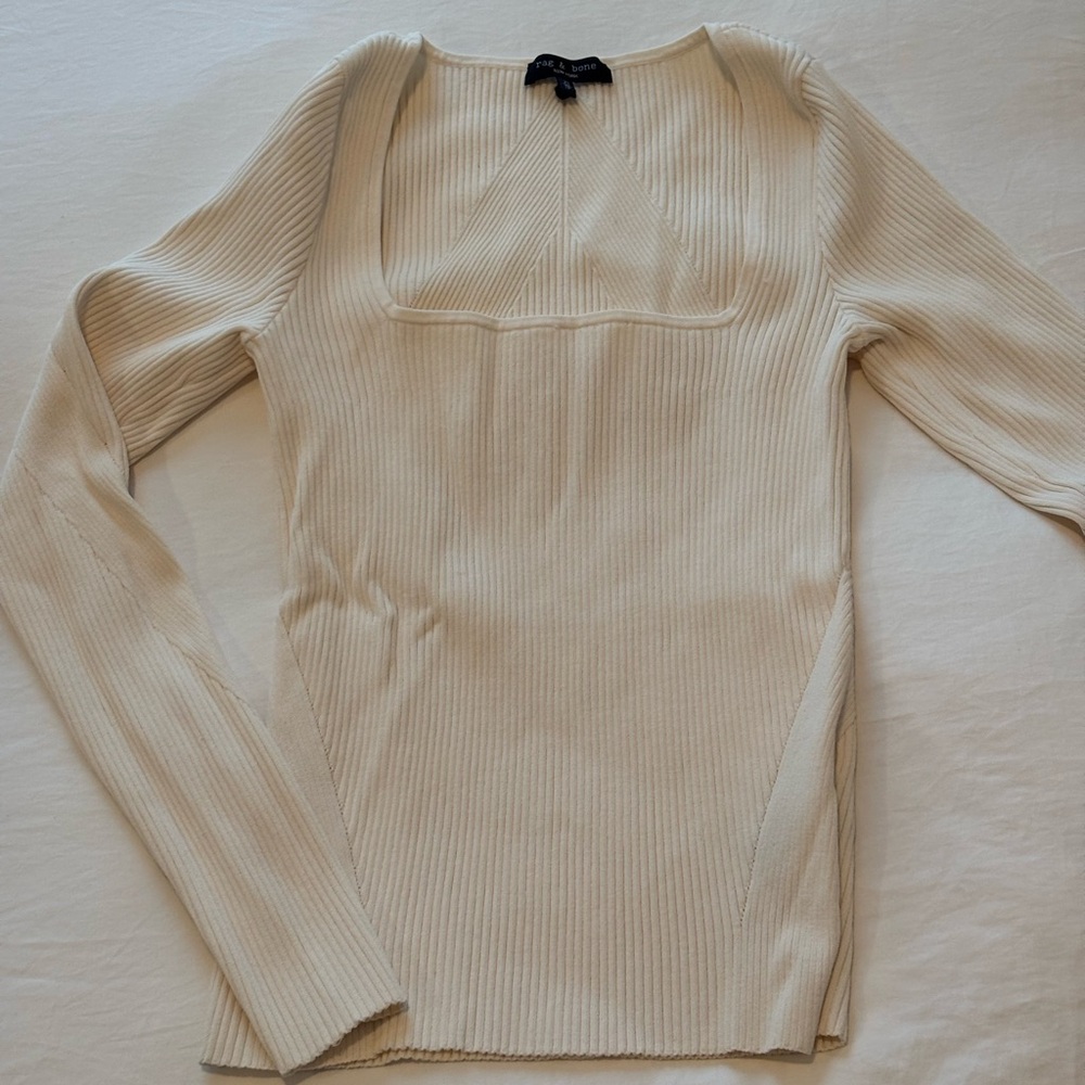 rag & bone Cream Ribbed Square-Neck Knit Top